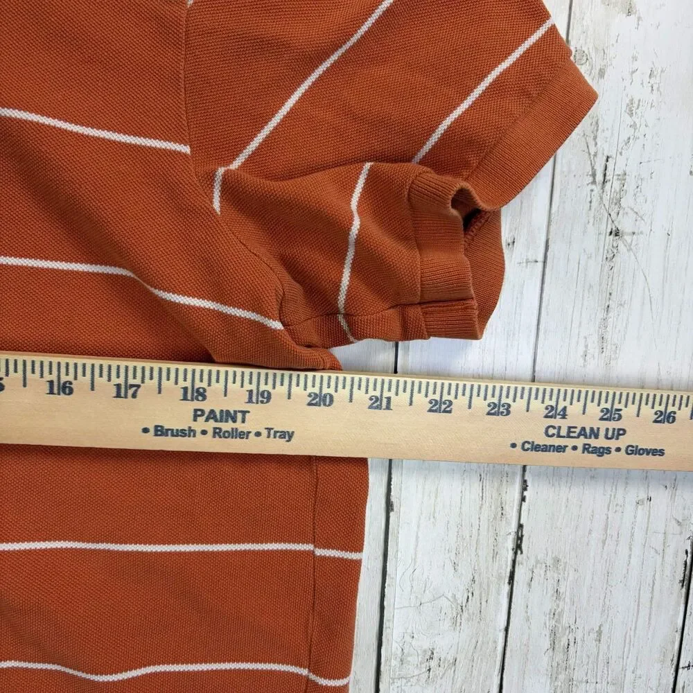 J.Crew Mens Polo Shirt Size Large Orange White Striped Cotton Short Sleeve